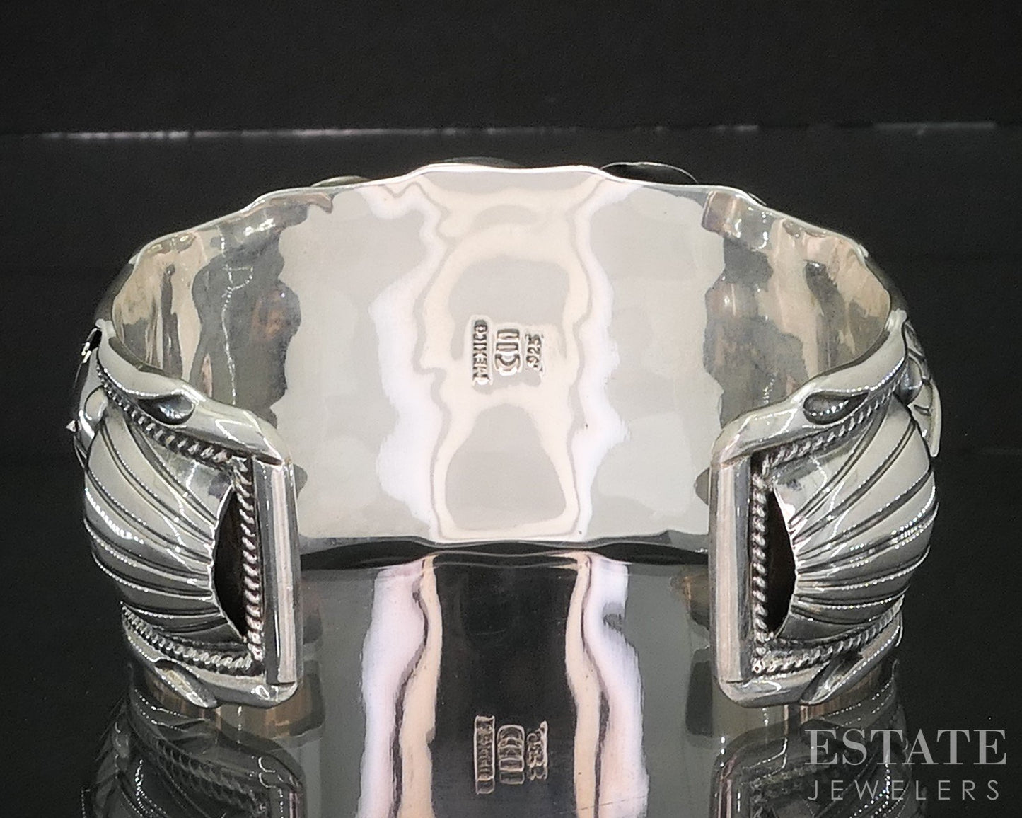 Vintage Sterling Mexico CII Natural Turquoise Large Cuff Bracelet 80g p18642