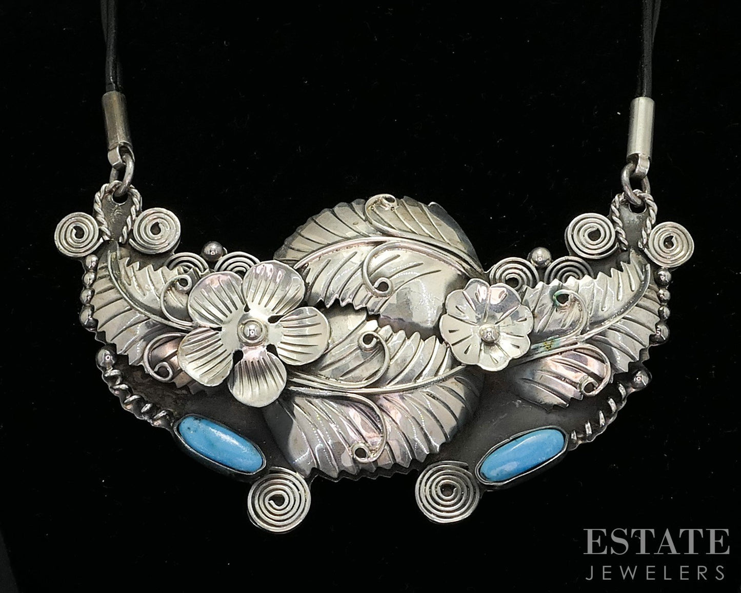 Vintage Sterling Mexico CII Natural Turquoise Large Necklace 74.5g p18647