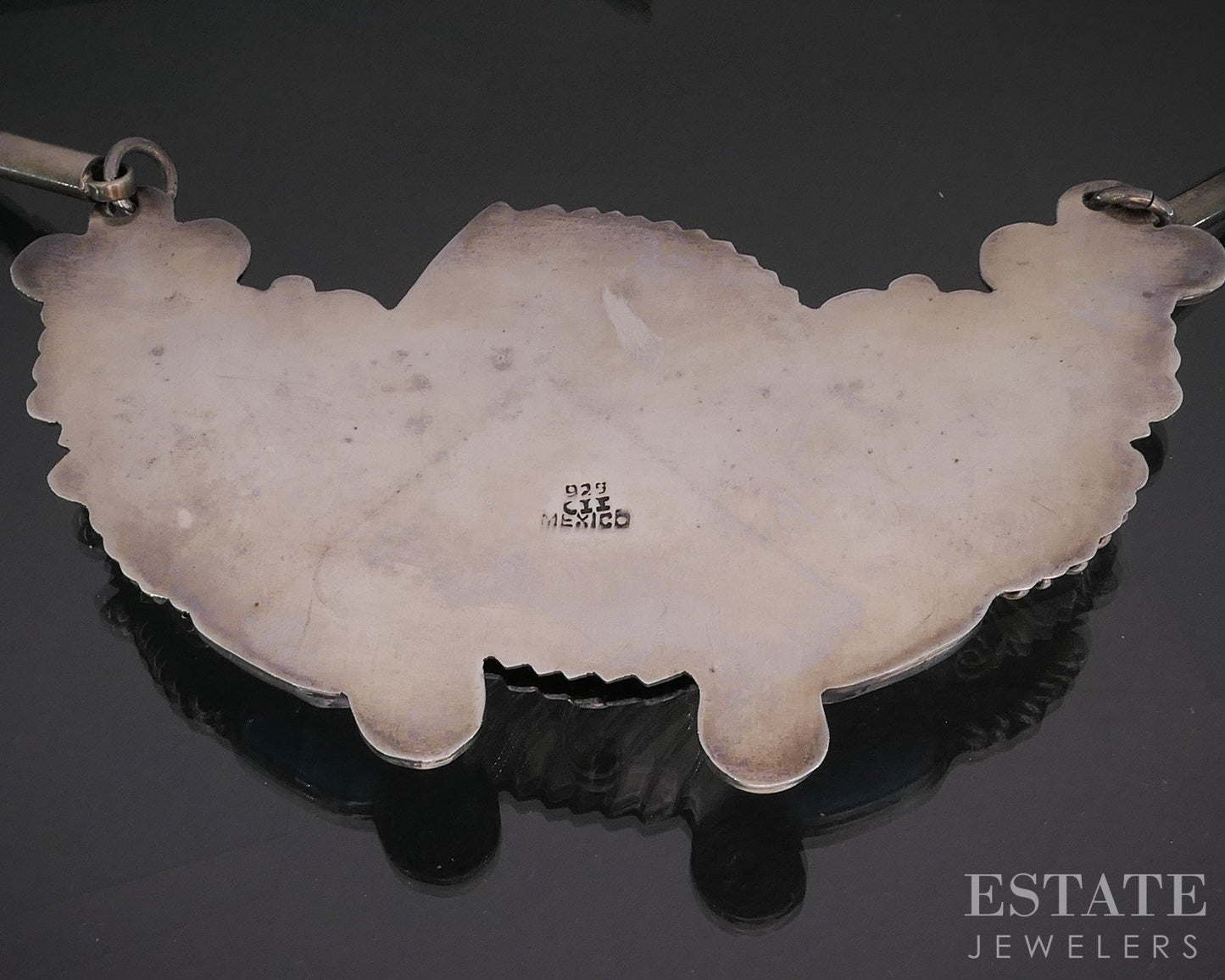 Vintage Sterling Mexico CII Natural Turquoise Large Necklace 74.5g p18647