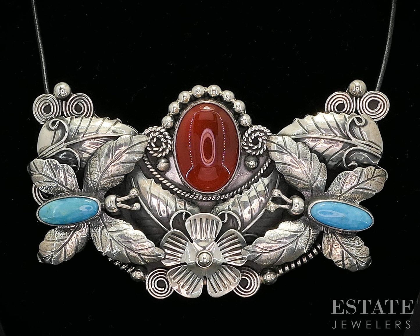 Sterling Mexico JOAQUIN BELTRAN CASTANEDA Turquoise Carnelian Necklace p18661