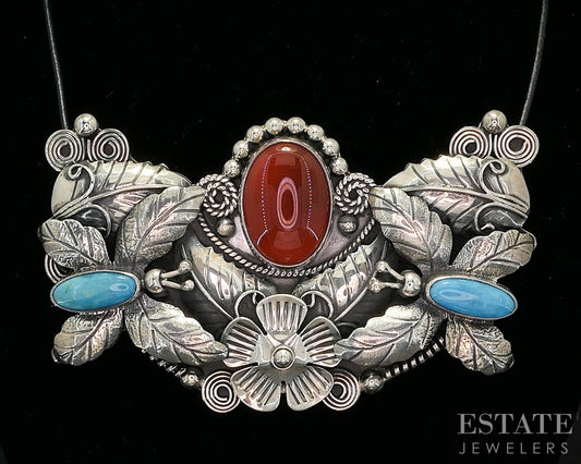 Sterling Mexico JOAQUIN BELTRAN CASTANEDA Turquoise Carnelian Necklace p18661