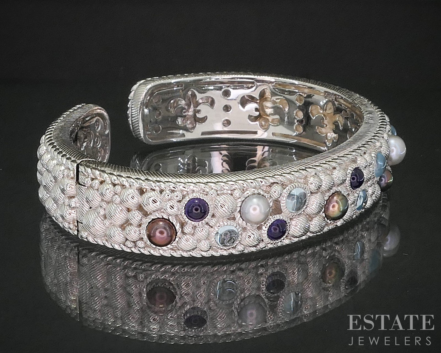 Sterling Silver Judith Ripka Pearl & Multi Gem Cuff Bracelet 79.9g p18662