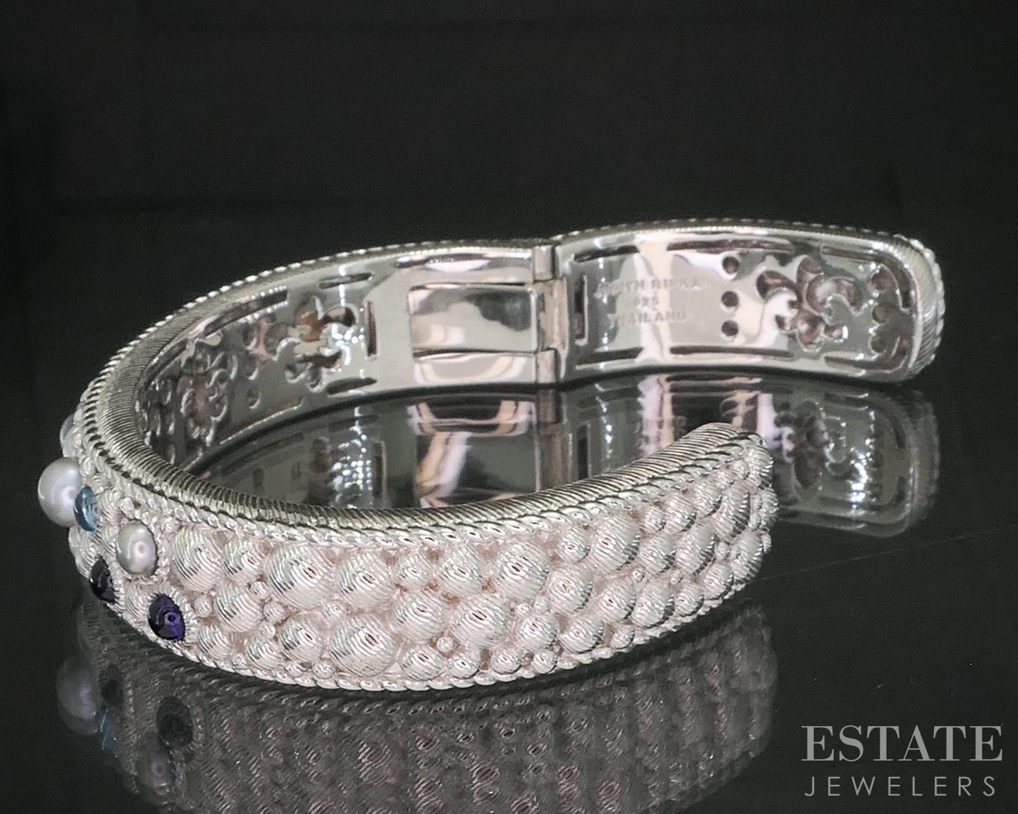 Sterling Silver Judith Ripka Pearl & Multi Gem Cuff Bracelet 79.9g p18662