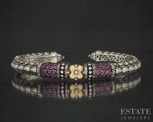 18k & Sterling Barbara Bixby Natural Ruby Cuff Bracelet 26g p18663