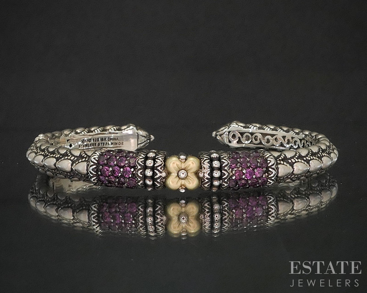 18k & Sterling Barbara Bixby Natural Ruby Cuff Bracelet 26g p18663