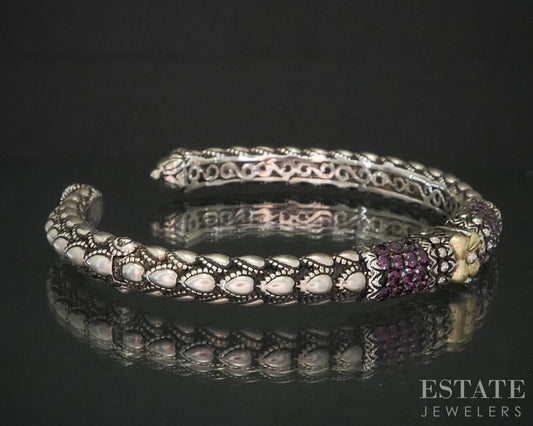 18k & Sterling Barbara Bixby Natural Ruby Cuff Bracelet 26g p18663