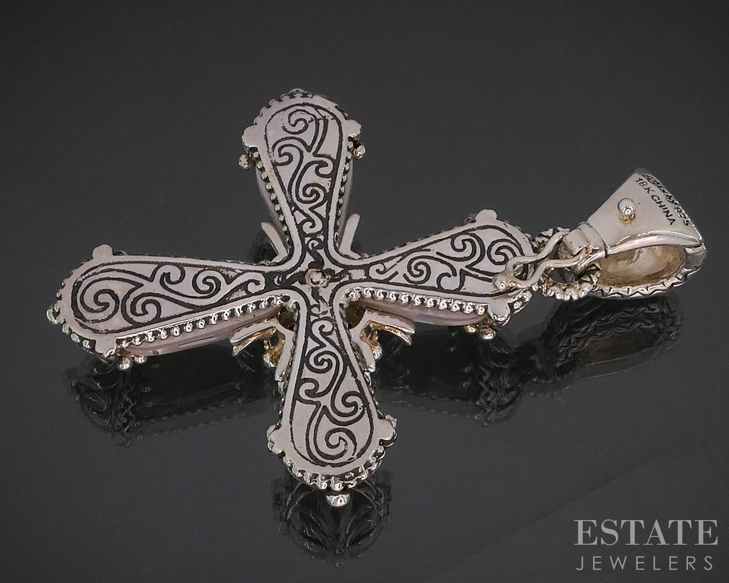 18k & Sterling Barbara Bixby Rhodolite Garnet MOP Cross Pendant 19.4g p18664