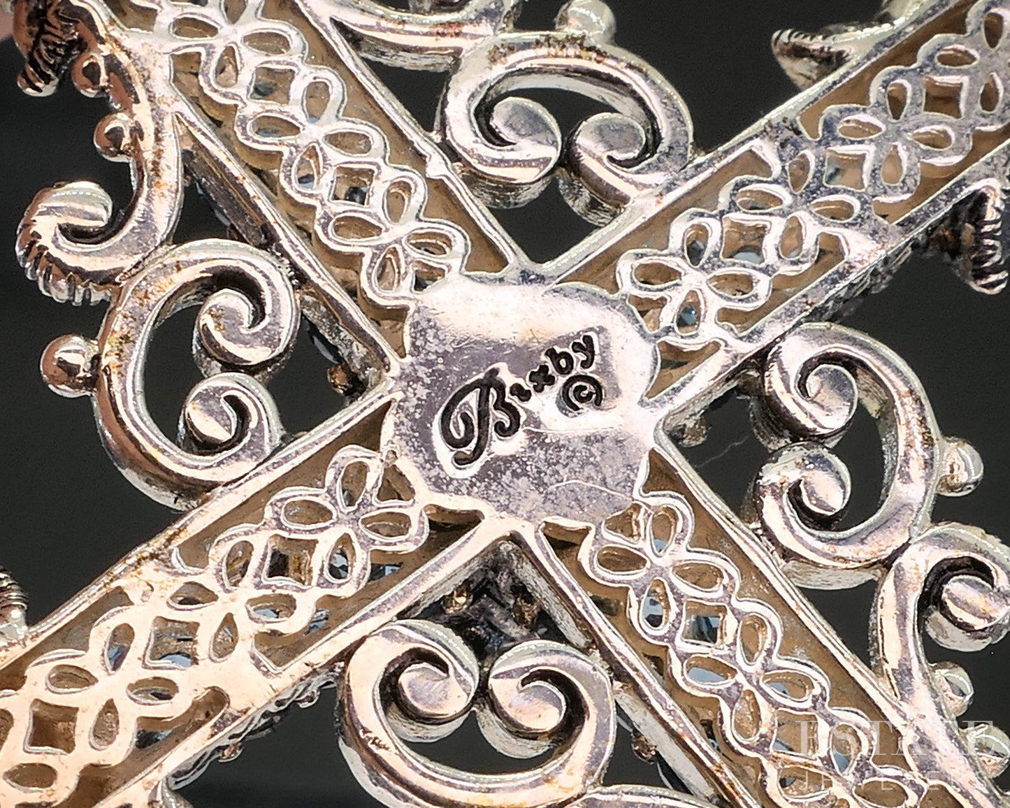 18k & Sterling Barbara Bixby London Blue Topaz Pearl Cross Pendant 17.1g p18665