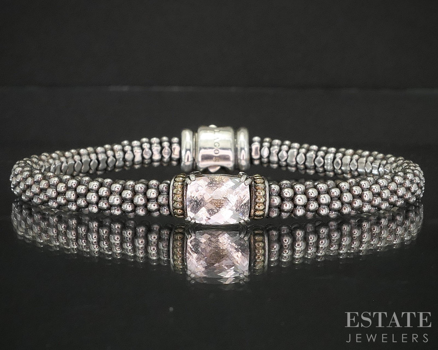 18k & Sterling LAGOS Caviar White Topaz Beaded Ladies Bracelet 24.2g p15819