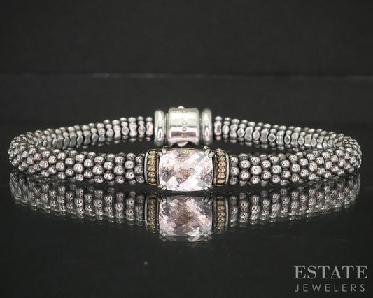 18k & Sterling LAGOS Caviar White Topaz Beaded Ladies Bracelet 24.2g p15819