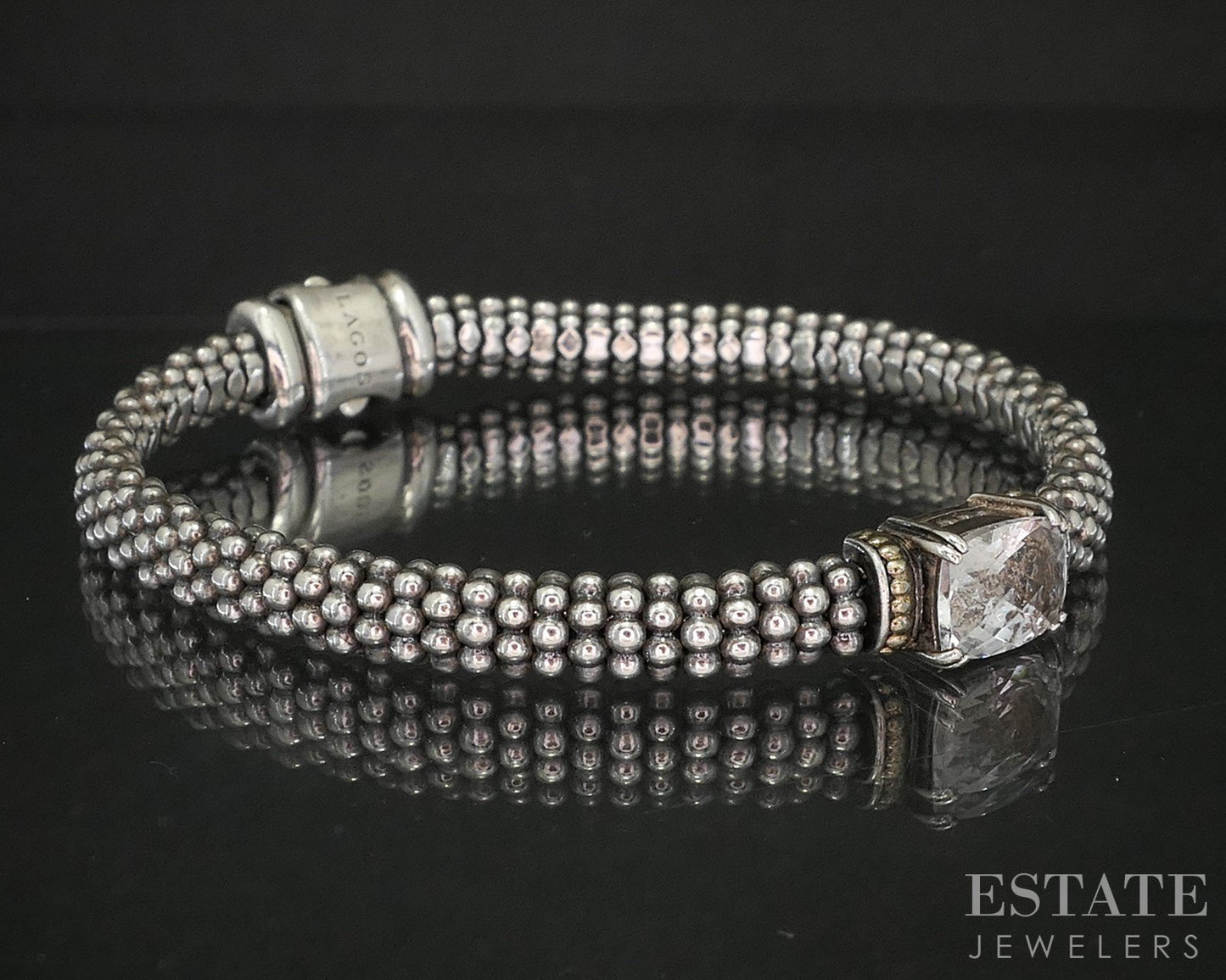 18k & Sterling LAGOS Caviar White Topaz Beaded Ladies Bracelet 24.2g p15819