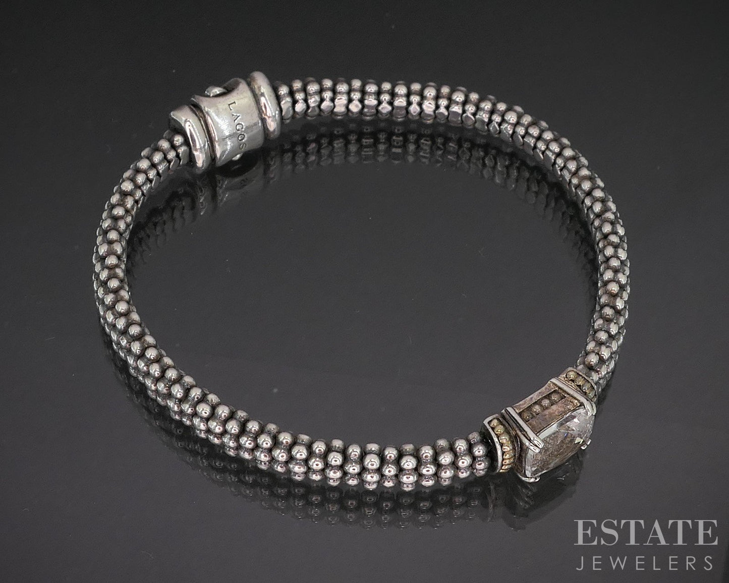 18k & Sterling LAGOS Caviar White Topaz Beaded Ladies Bracelet 24.2g p15819