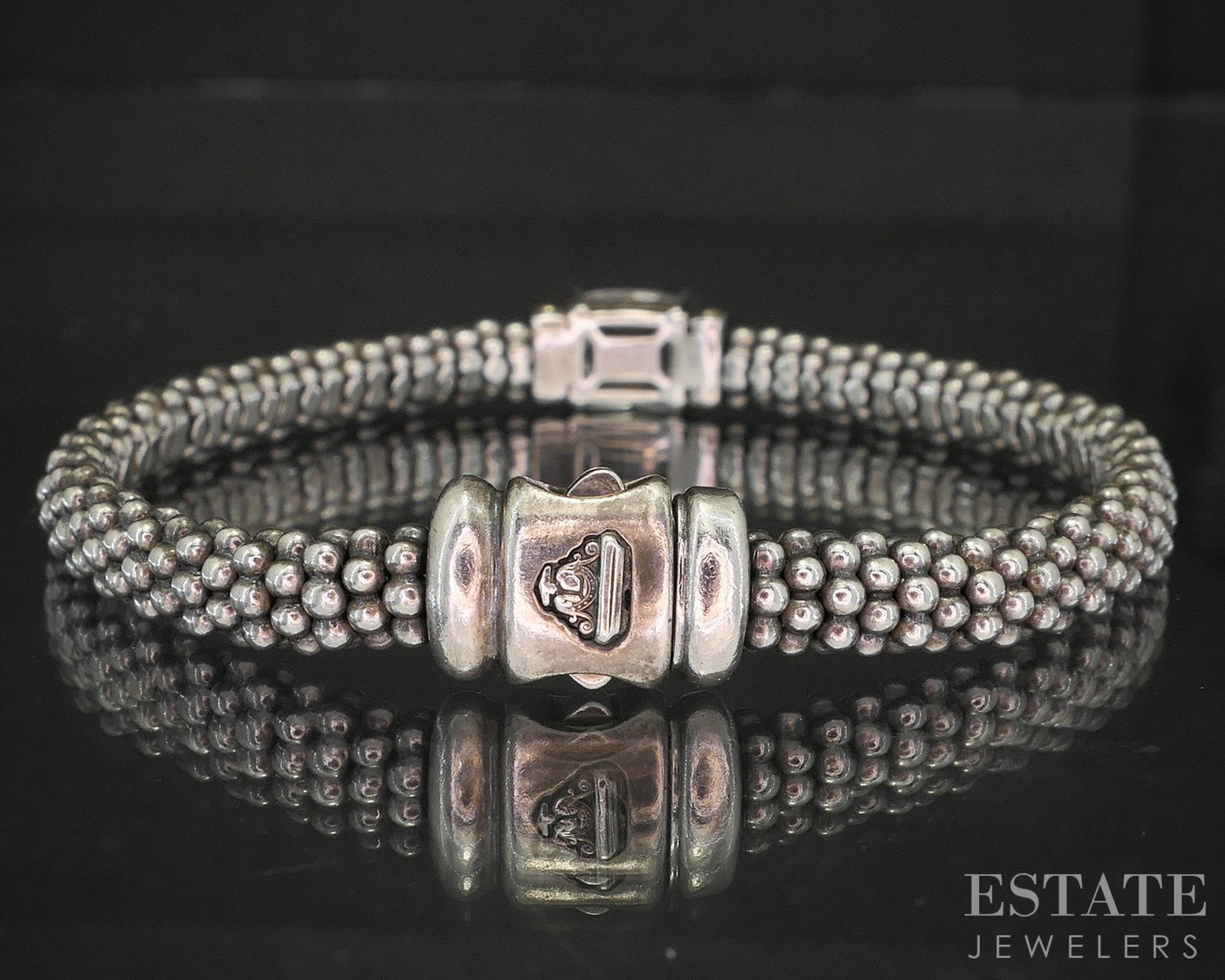 18k & Sterling LAGOS Caviar White Topaz Beaded Ladies Bracelet 24.2g p15819