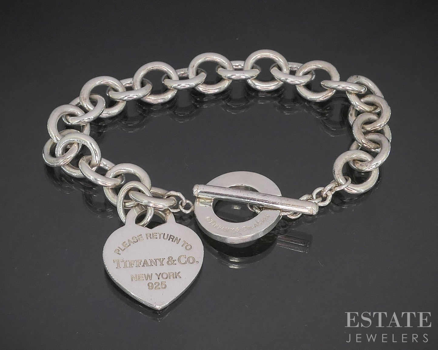Sterling Tiffany & Co. Heart Tag Cable Chain Toggle Bracelet 34.9g 7.5"L p15818