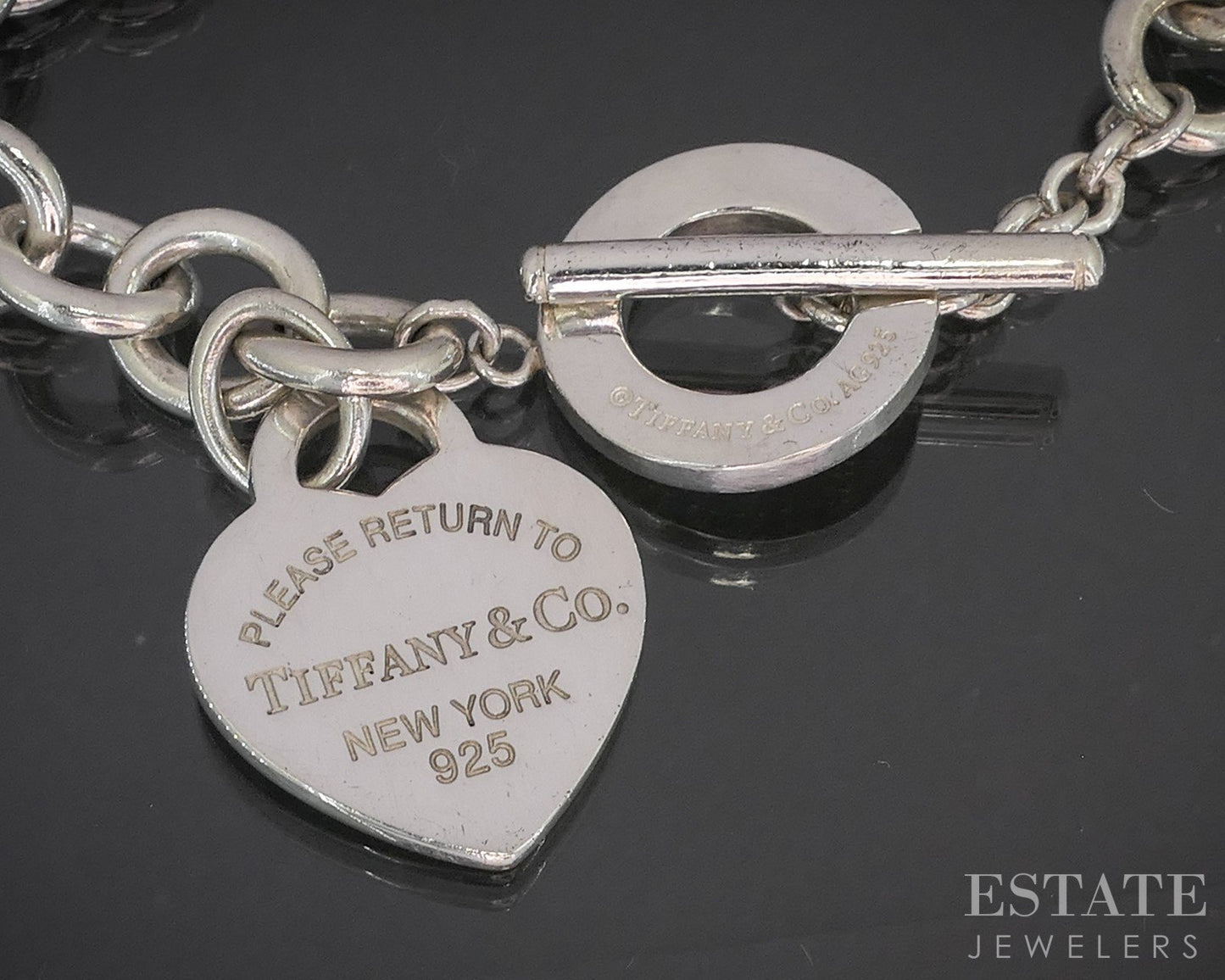Sterling Tiffany & Co. Heart Tag Cable Chain Toggle Bracelet 34.9g 7.5"L p15818