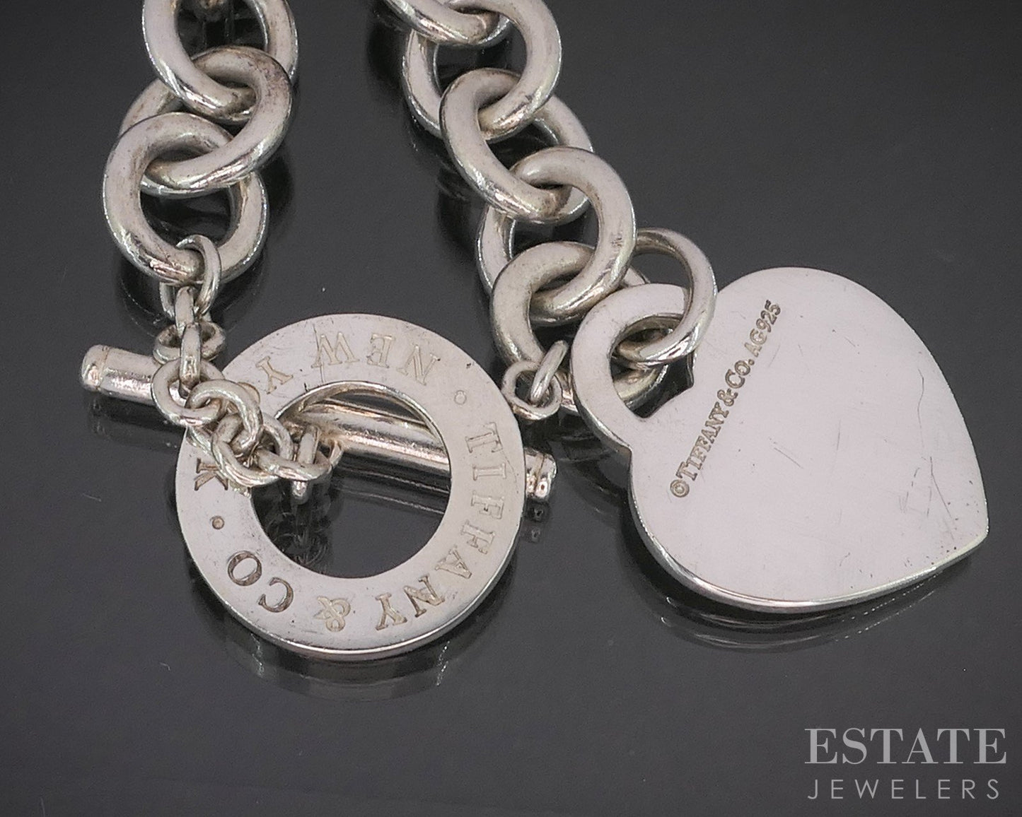 Sterling Tiffany & Co. Heart Tag Cable Chain Toggle Bracelet 34.9g 7.5"L p15818