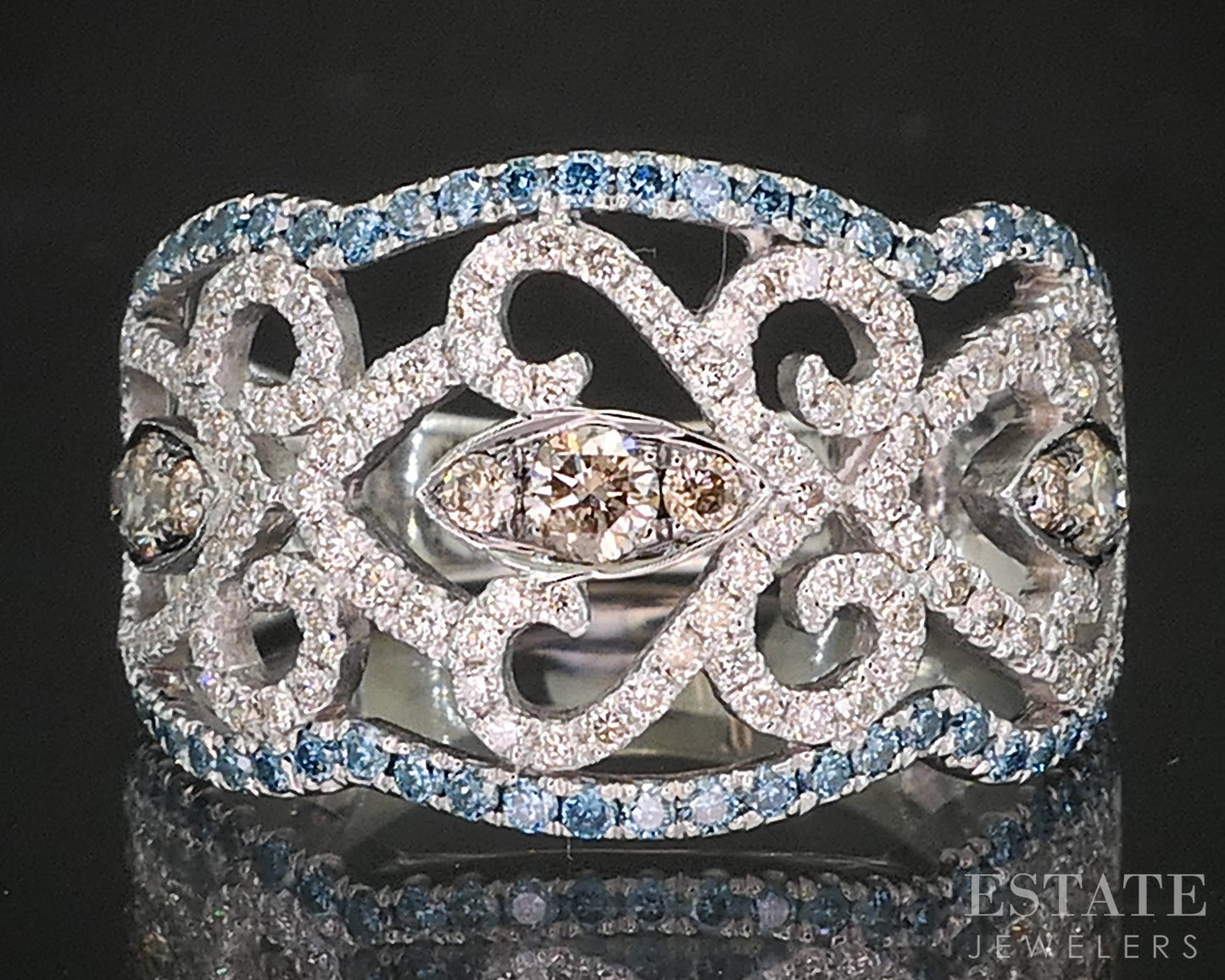 14k Vanilla Gold LeVian Natural .71ctw Multi Colored Diamond Band Ring p15750