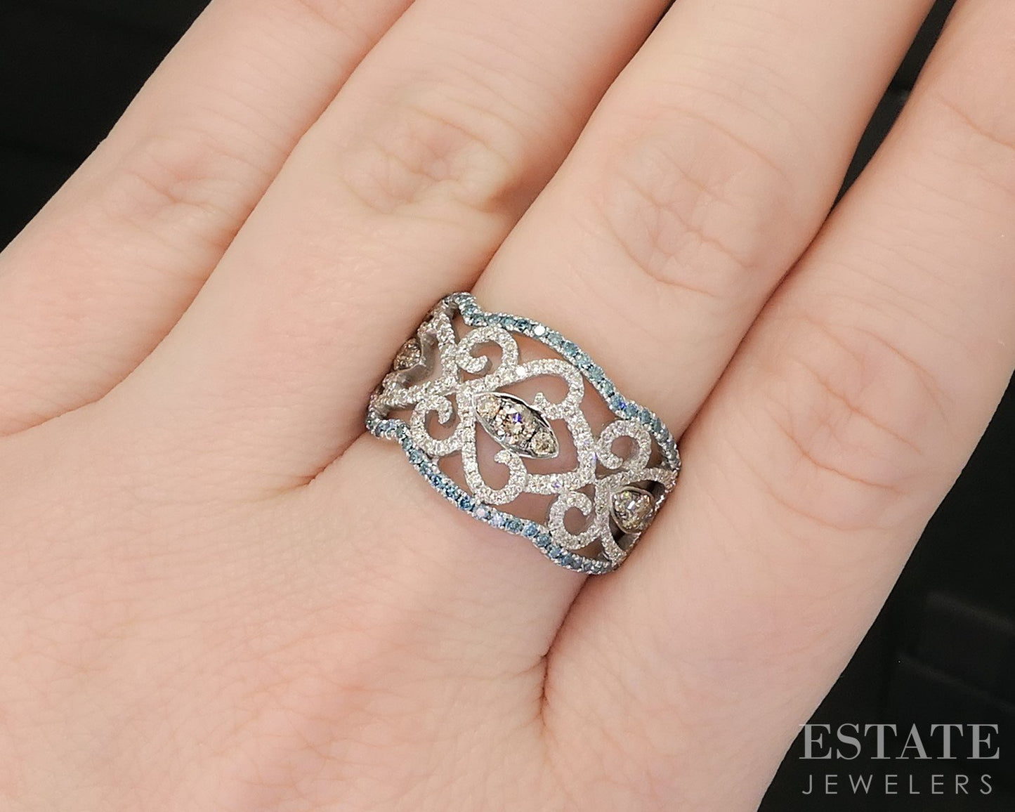 14k Vanilla Gold LeVian Natural .71ctw Multi Colored Diamond Band Ring p15750