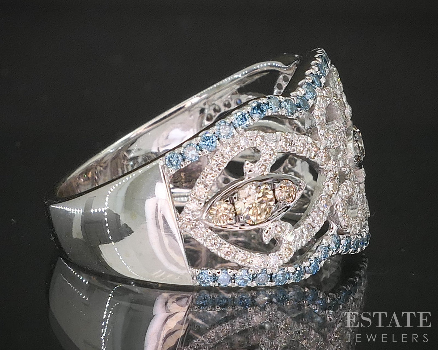 14k Vanilla Gold LeVian Natural .71ctw Multi Colored Diamond Band Ring p15750