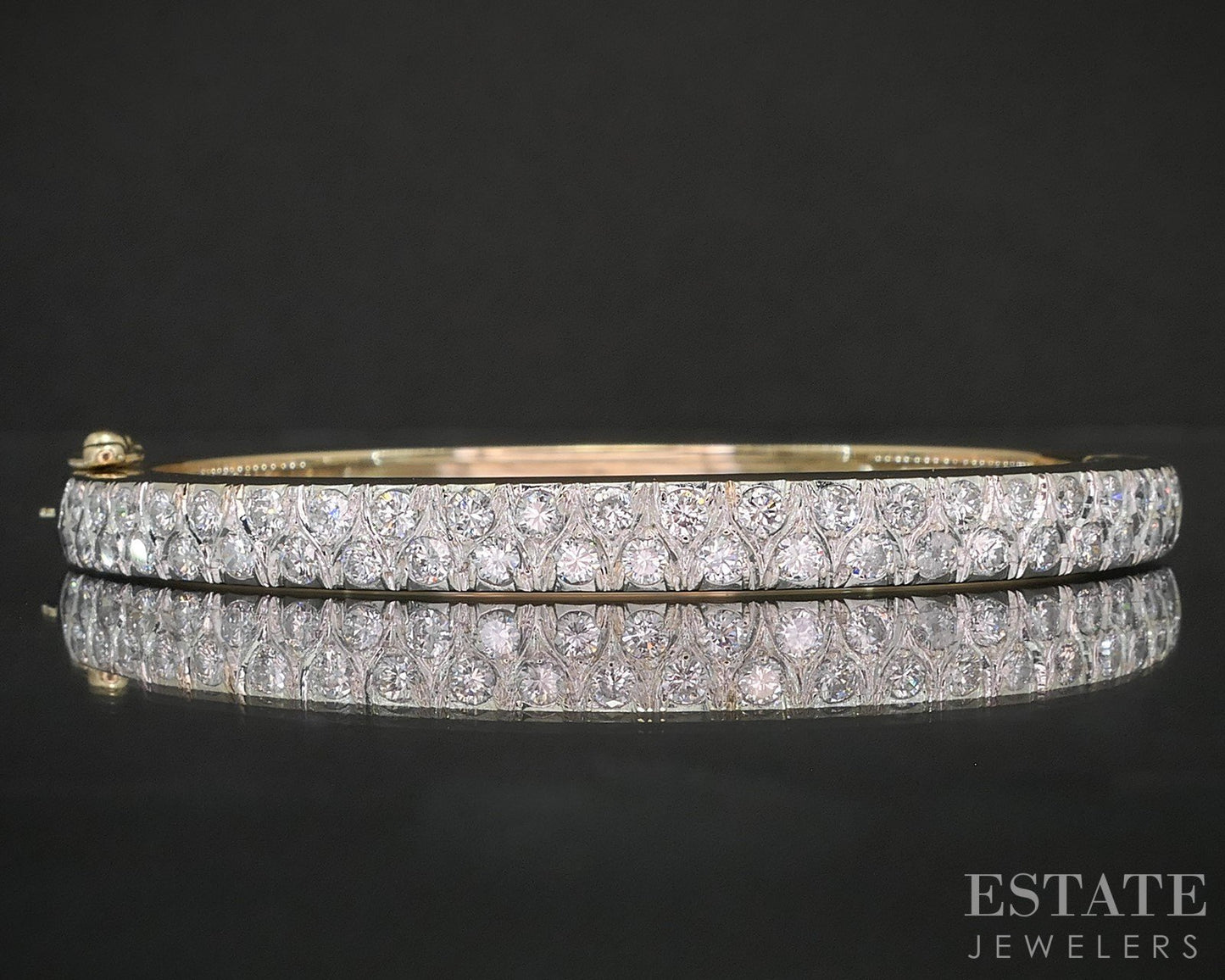 14k Yellow Gold Round Natural 2.42ctw Diamond Hinged Bangle Bracelet 34g p15798