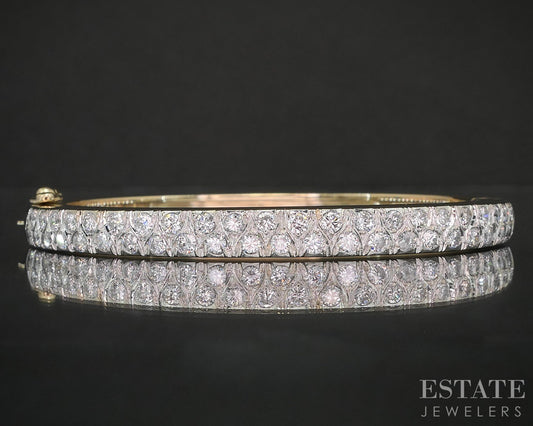 14k Yellow Gold Round Natural 2.42ctw Diamond Hinged Bangle Bracelet 34g p15798