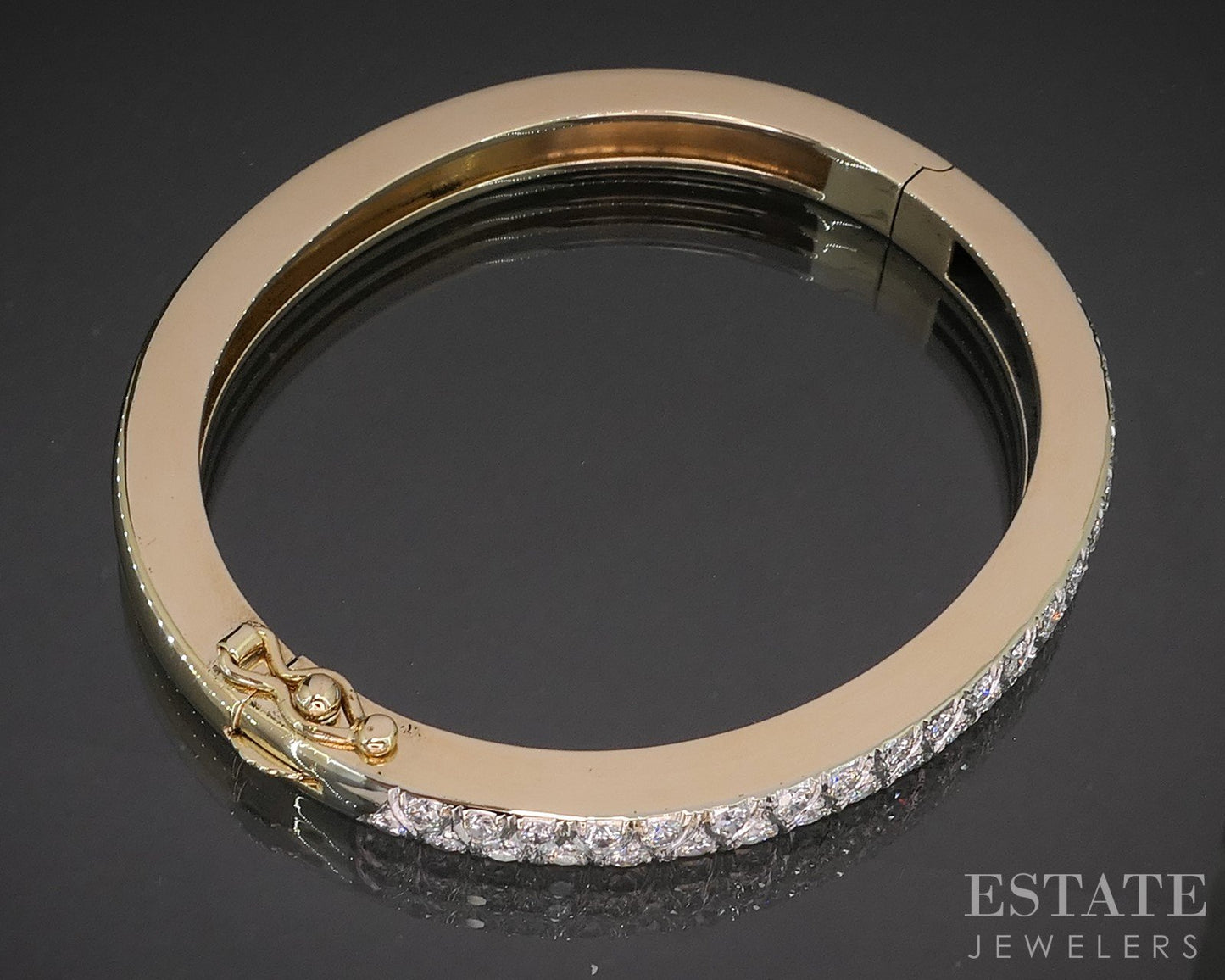 14k Yellow Gold Round Natural 2.42ctw Diamond Hinged Bangle Bracelet 34g p15798