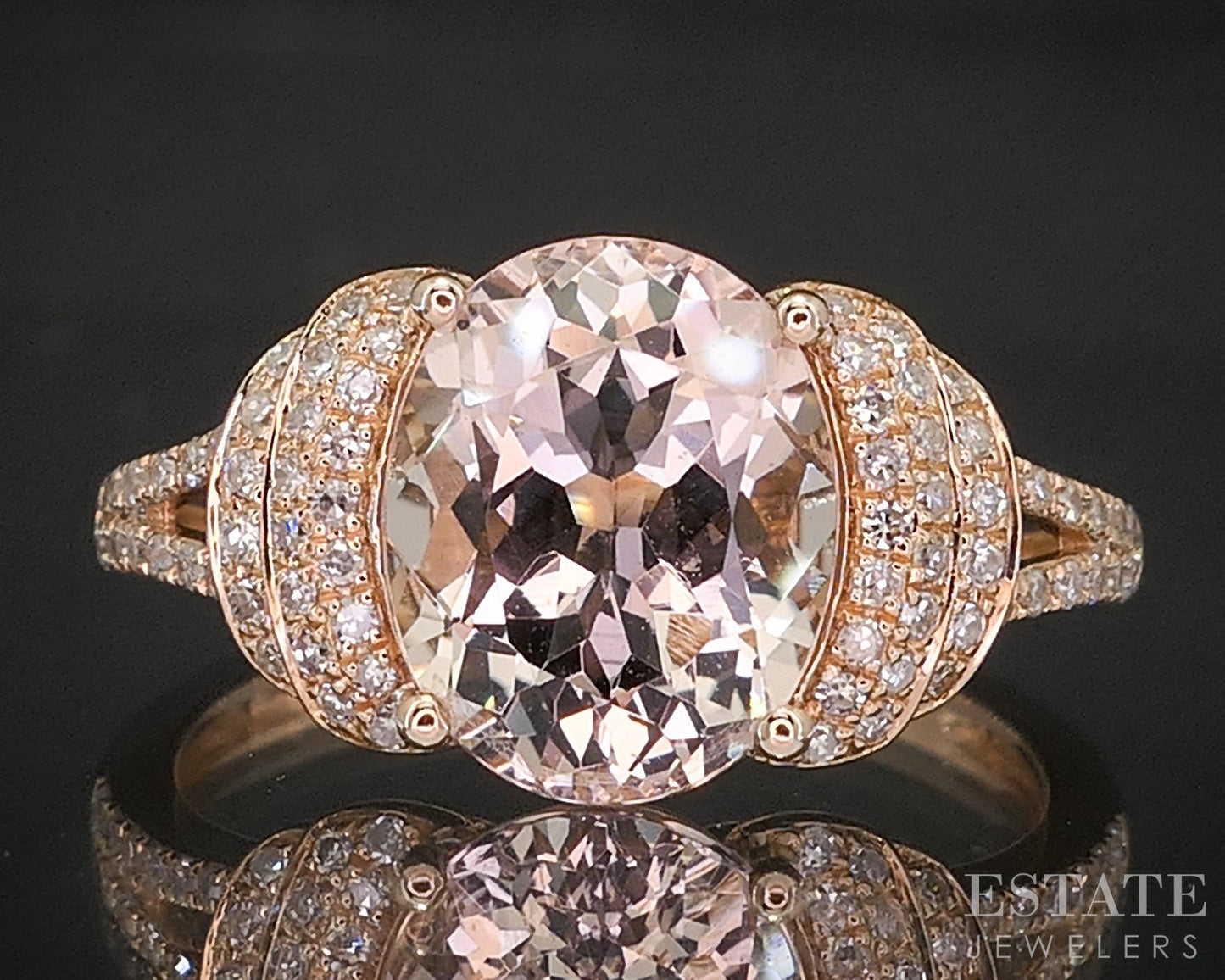 14k Rose Gold EFFY Oval Natural Morganite & Diamond Ladies Ring 3.5g p15755