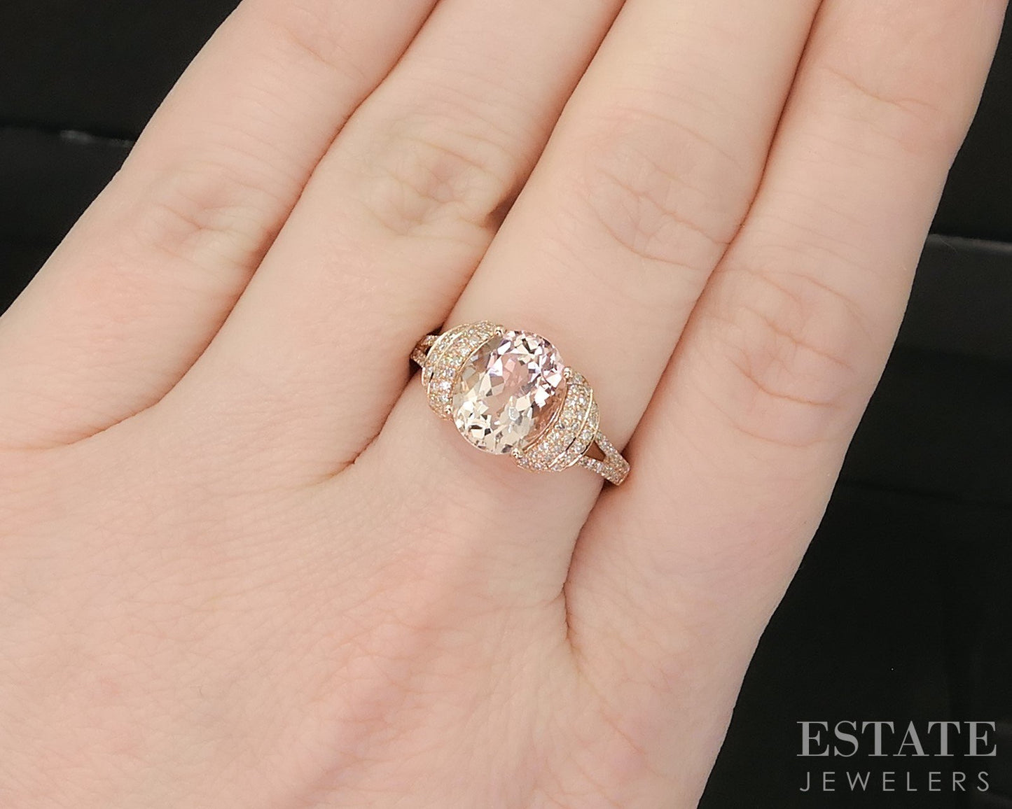 14k Rose Gold EFFY Oval Natural Morganite & Diamond Ladies Ring 3.5g p15755