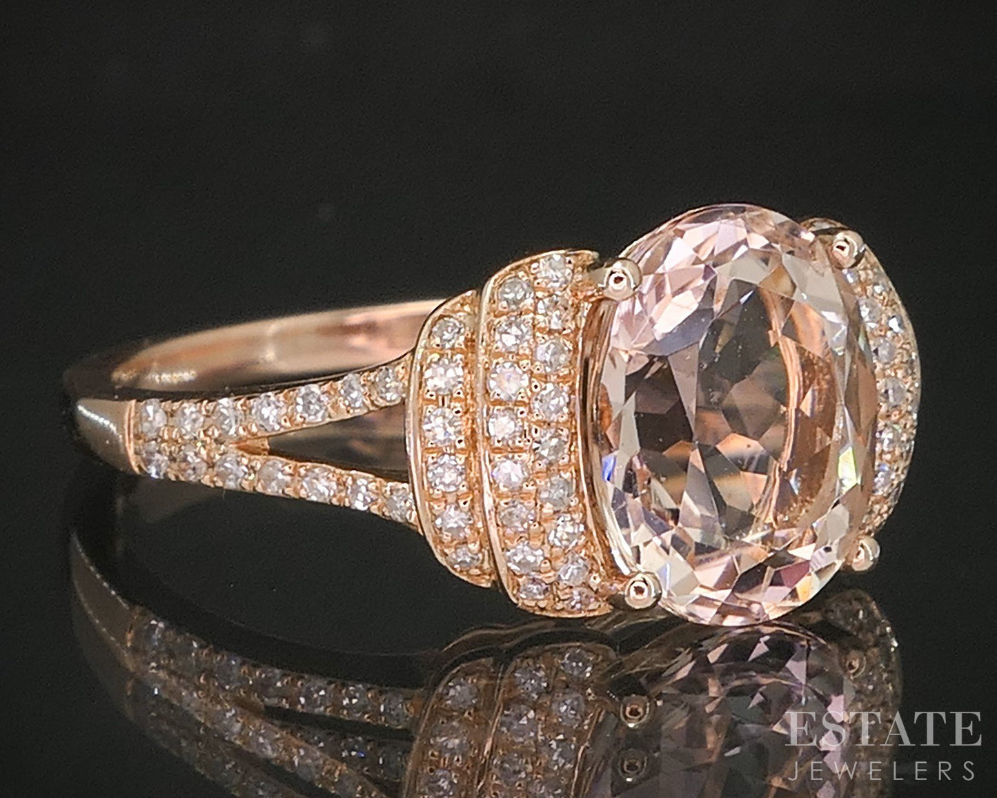 14k Rose Gold EFFY Oval Natural Morganite & Diamond Ladies Ring 3.5g p15755