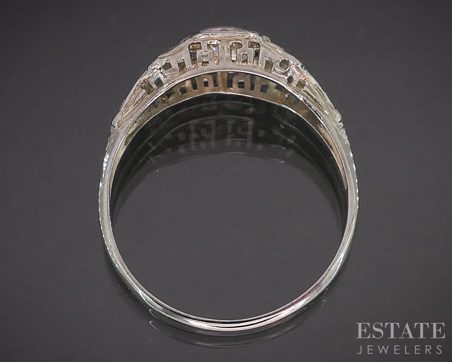 Antique 18k White Gold Transitional Natural .12ct Diamond Filigree Ring p15844