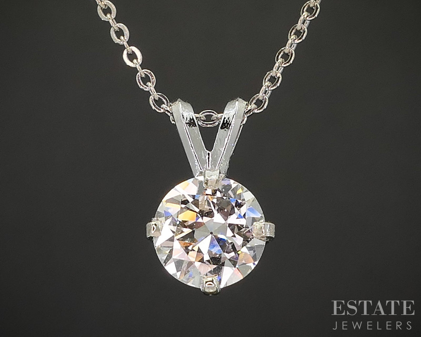 14k White Gold Round Natural .48ct Diamond Solitaire Necklace 1g 16"L p15748
