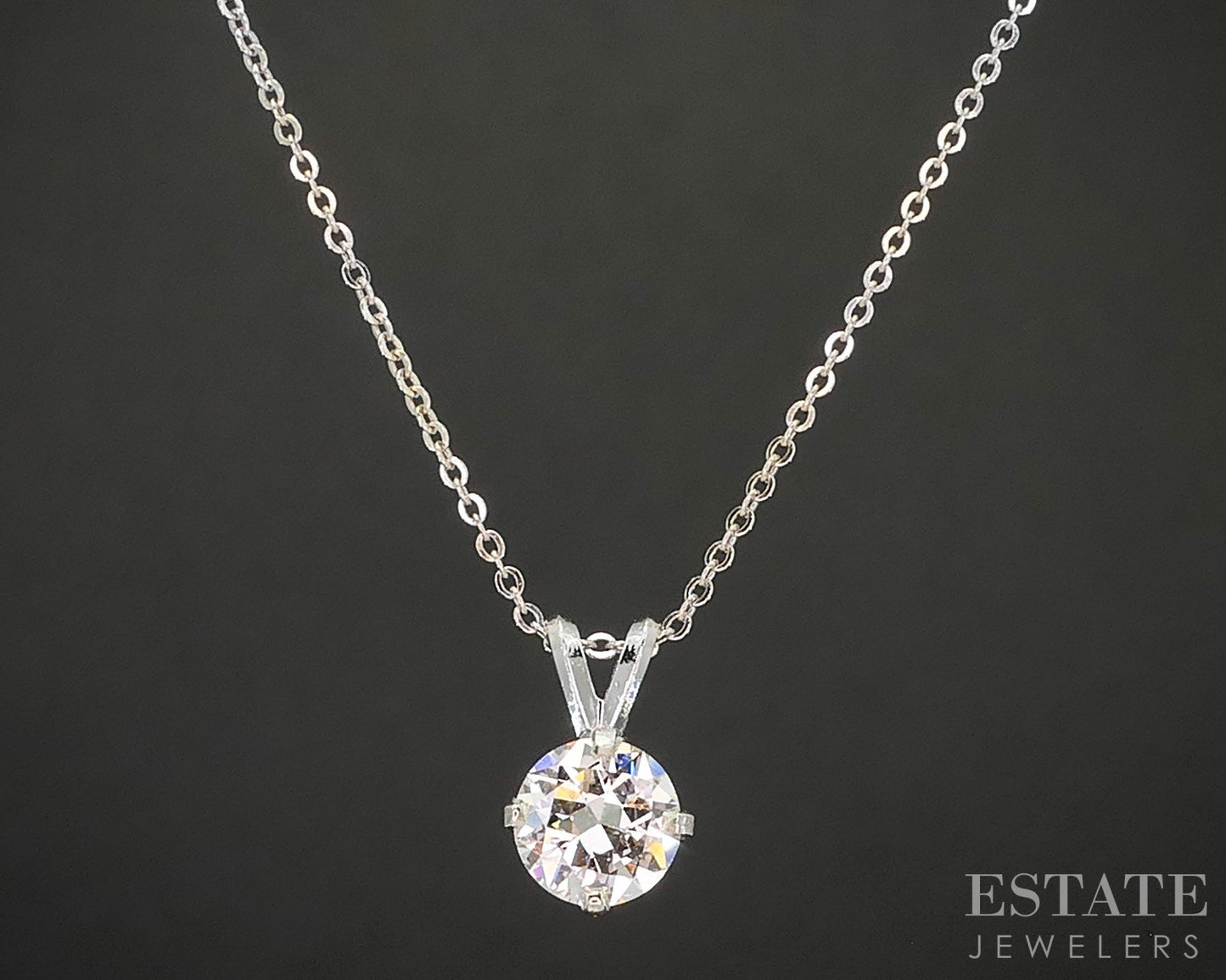 14k White Gold Round Natural .48ct Diamond Solitaire Necklace 1g 16"L p15748
