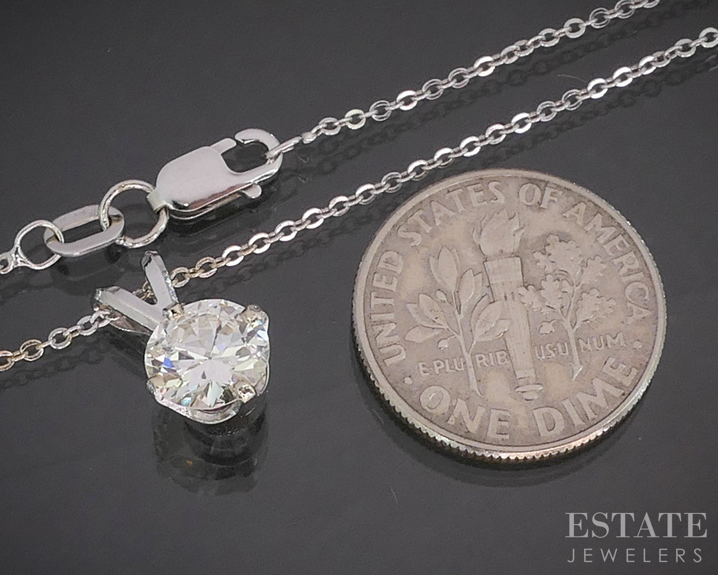 14k White Gold Round Natural .48ct Diamond Solitaire Necklace 1g 16"L p15748