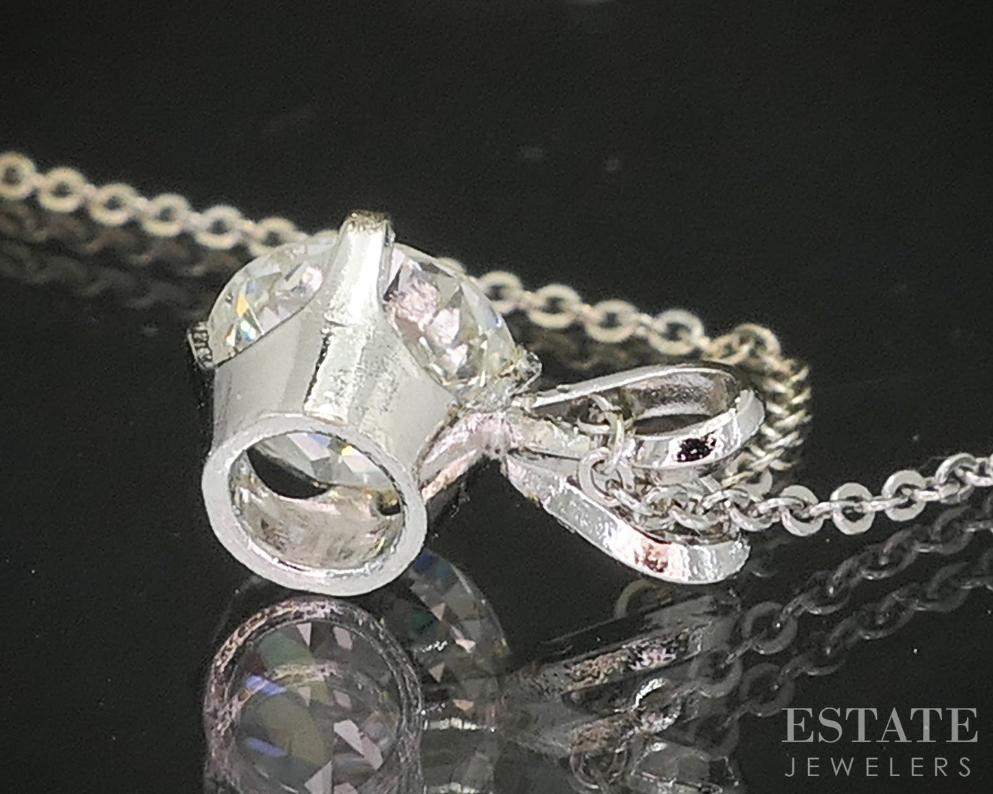 14k White Gold Round Natural .48ct Diamond Solitaire Necklace 1g 16"L p15748