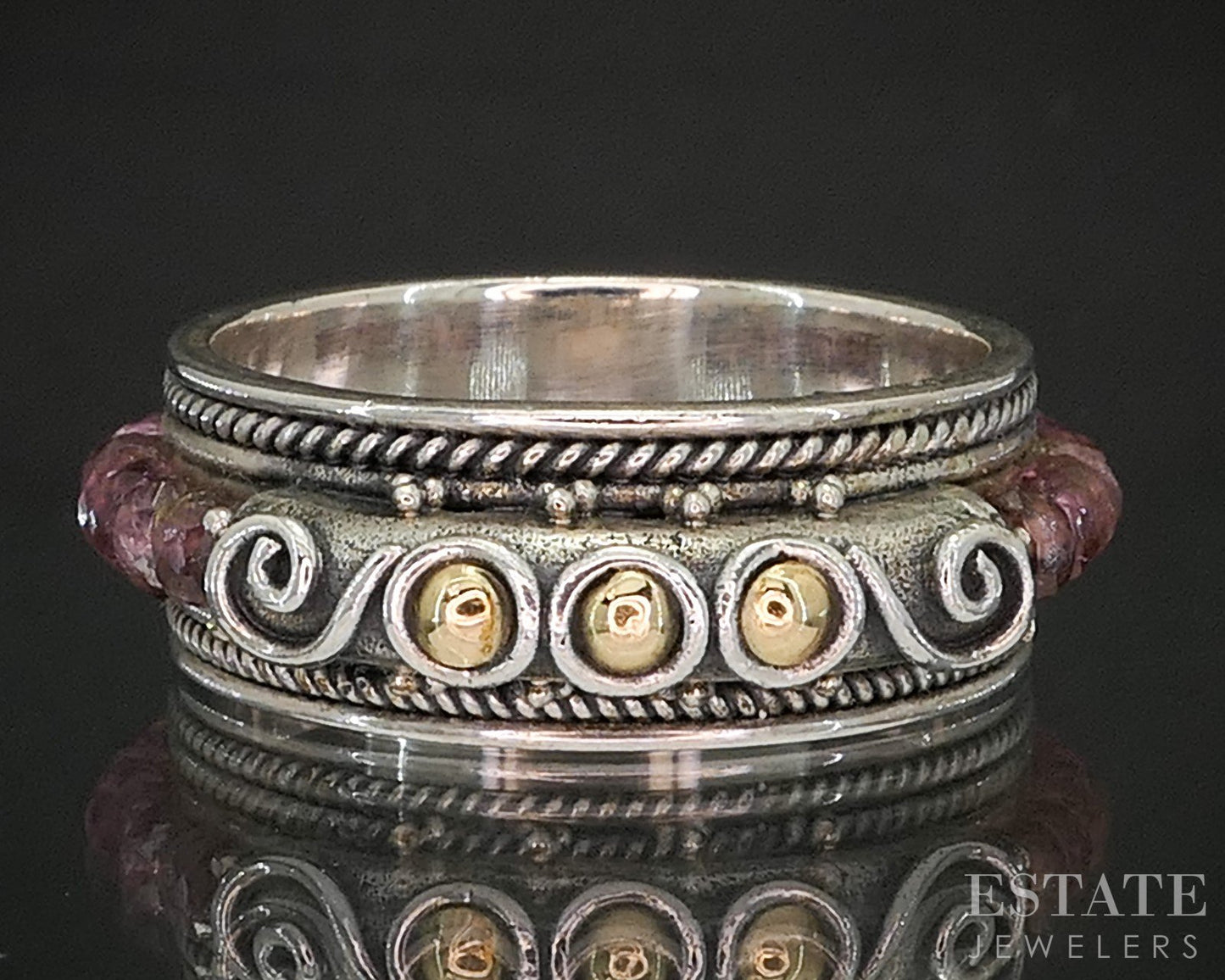 18k & Sterling BA Bali Suarti Rhodolite Garnet Stacked Band Ring 6.8g p18999