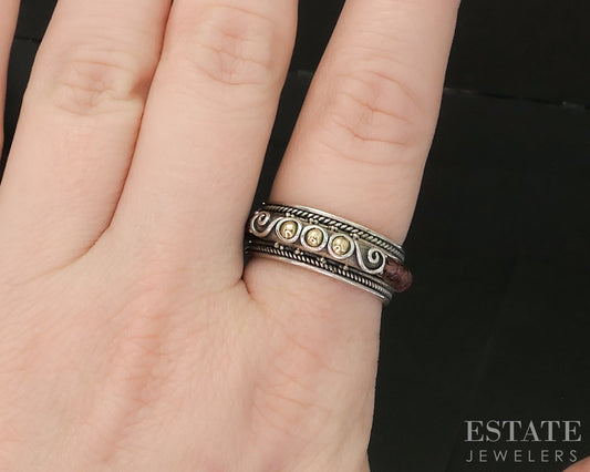 18k & Sterling BA Bali Suarti Rhodolite Garnet Stacked Band Ring 6.8g p18999