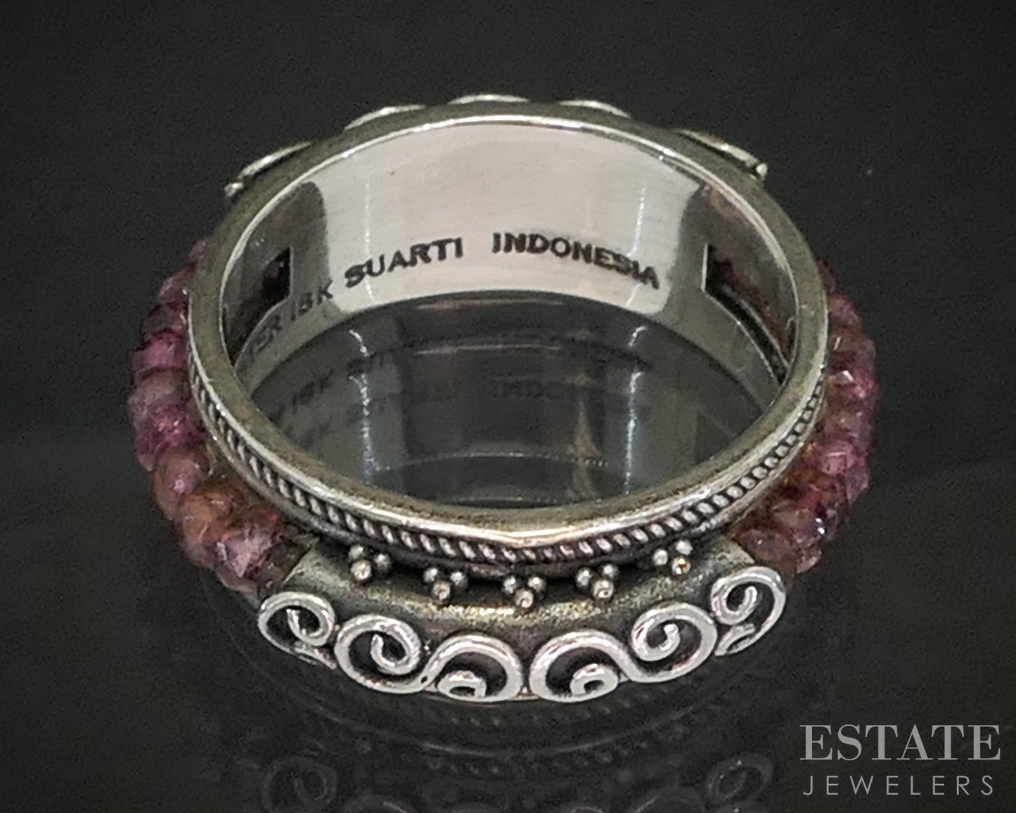 18k & Sterling BA Bali Suarti Rhodolite Garnet Stacked Band Ring 6.8g p18999