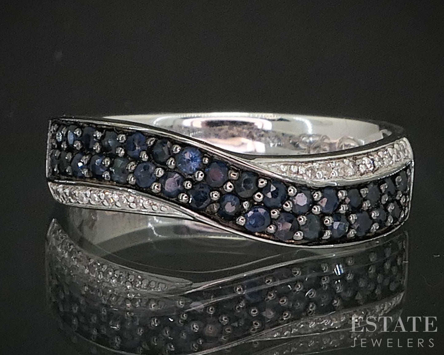 Sterling Silver Natural Blue Sapphire & Diamond Ladies Band Ring 3.2g p19005