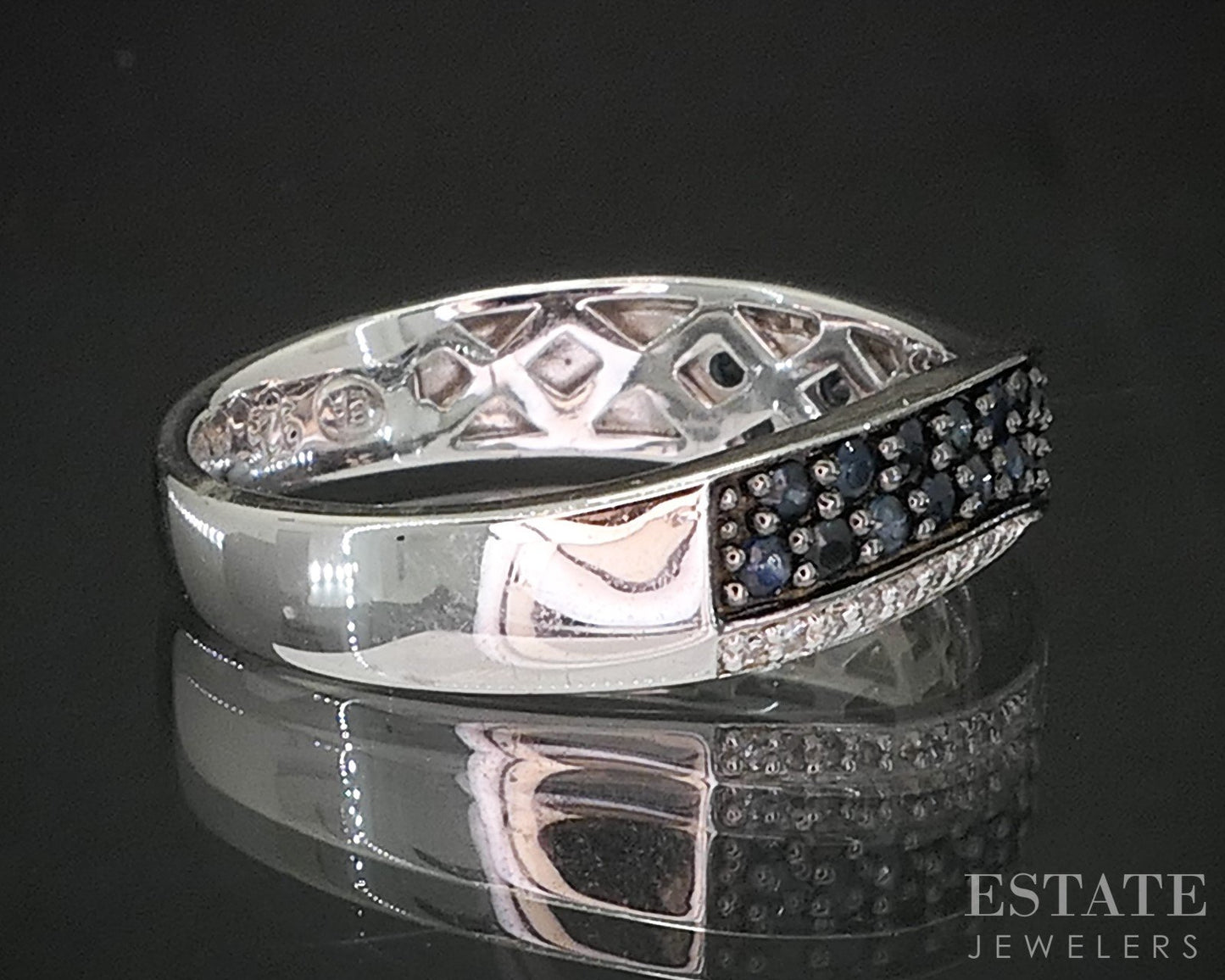 Sterling Silver Natural Blue Sapphire & Diamond Ladies Band Ring 3.2g p19005