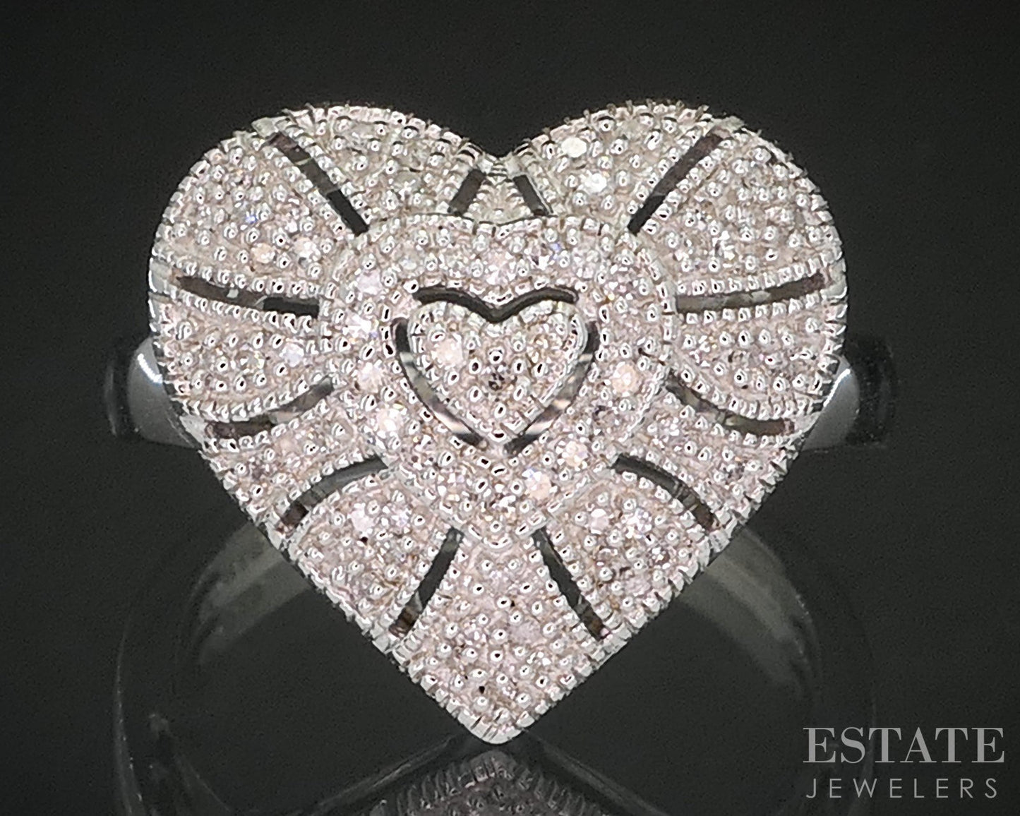 Sterling Silver Natural Diamond Heart Ladies Ring 5.5g p19006