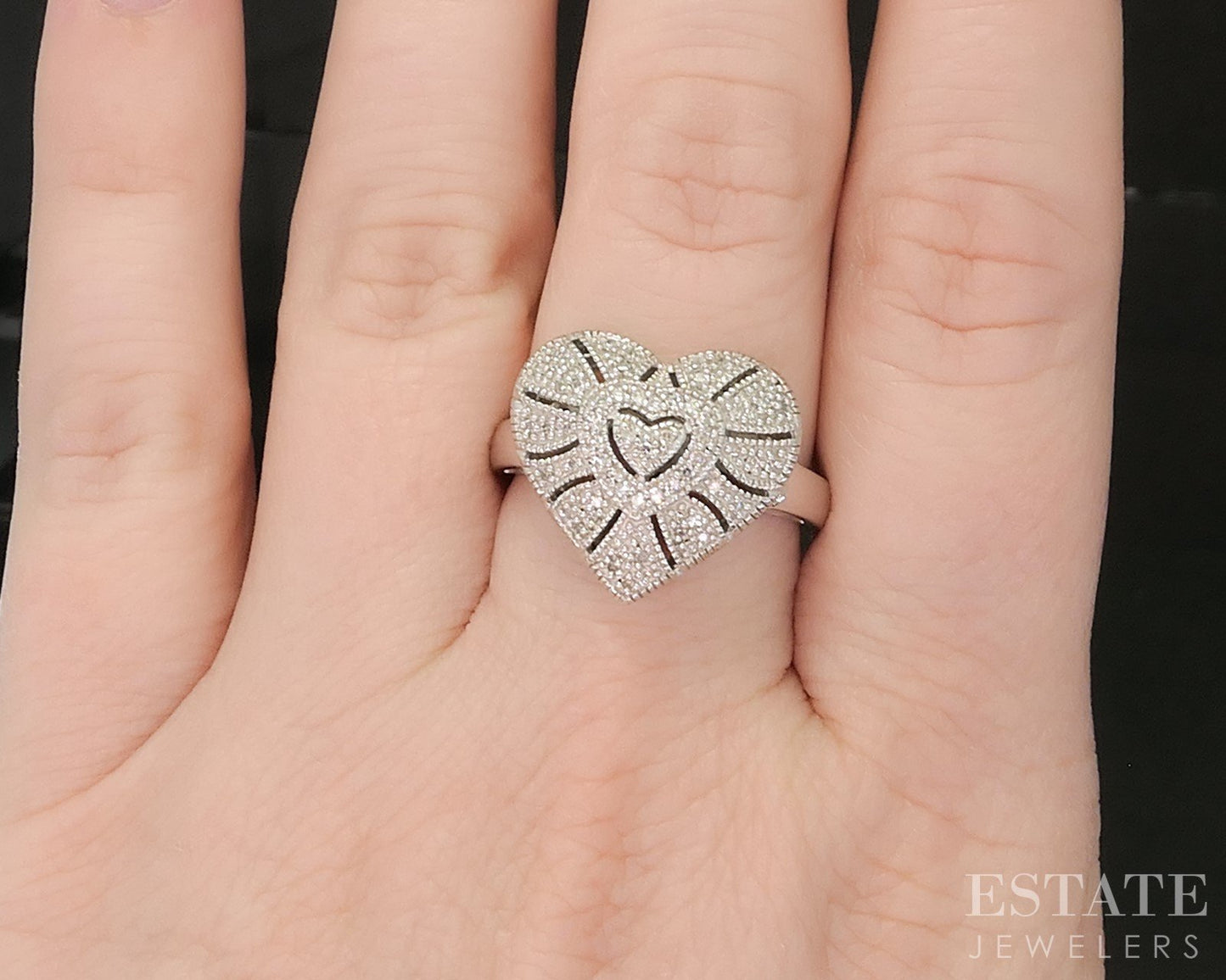 Sterling Silver Natural Diamond Heart Ladies Ring 5.5g p19006