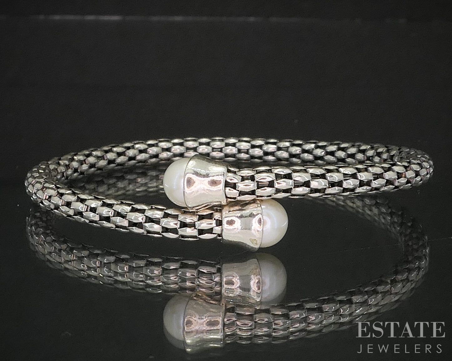 Sterling Silver Michael Dawkins 6.5mm Cultured Pearl Bangle Bracelet 7.7g p19014