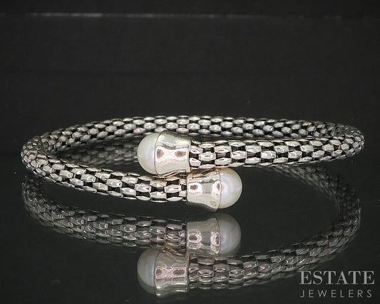 Sterling Silver Michael Dawkins 6.5mm Cultured Pearl Bangle Bracelet 7.7g p19014