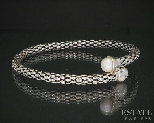 Sterling Silver Michael Dawkins 6.5mm Cultured Pearl Bangle Bracelet 7.7g p19014