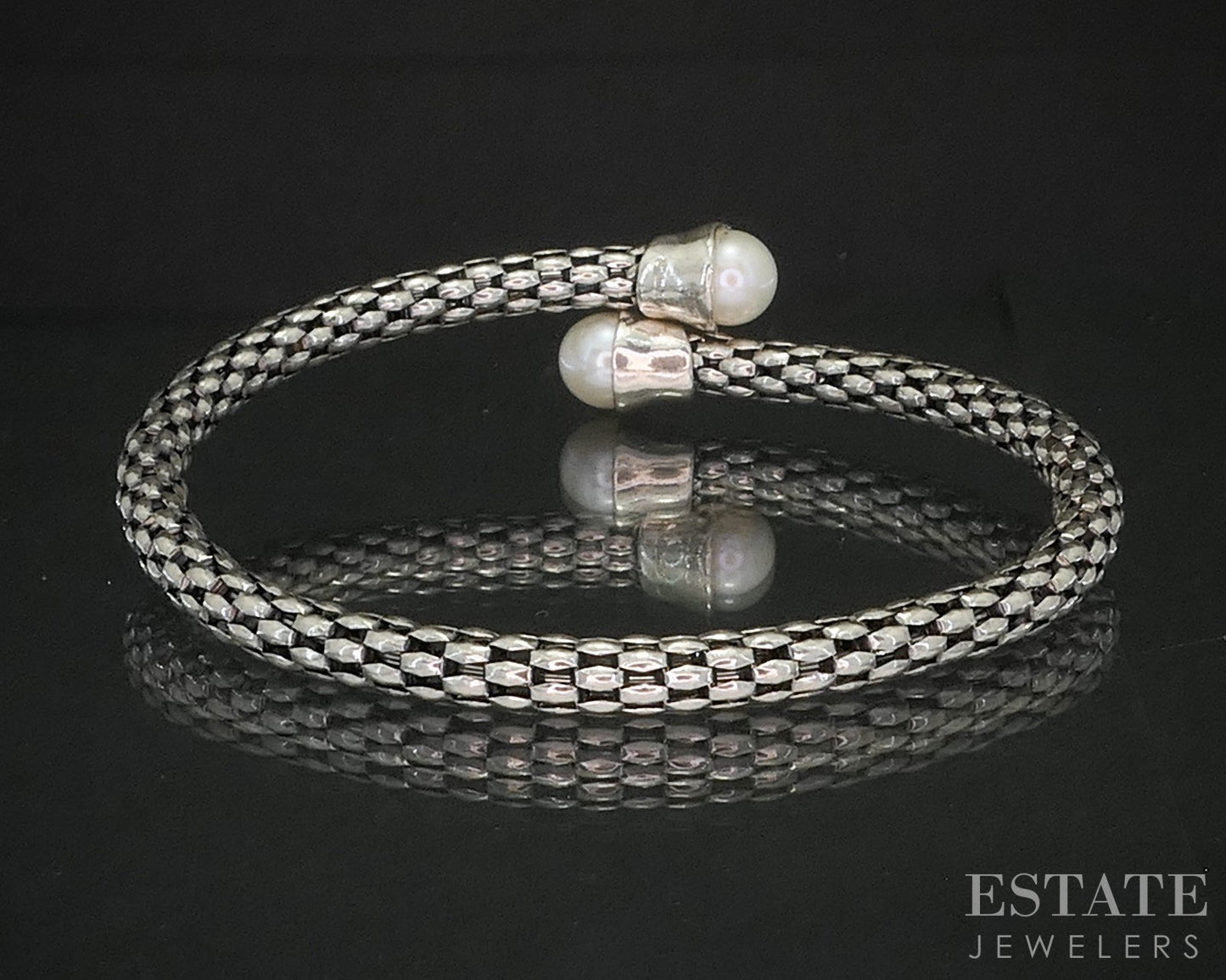 Sterling Silver Michael Dawkins 6.5mm Cultured Pearl Bangle Bracelet 7.7g p19014