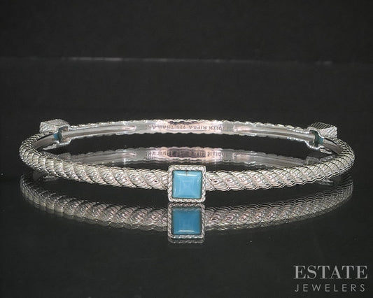 Sterling Silver Judith Ripka Turquoise Cable Bangle Bracelet 14.8g p19017