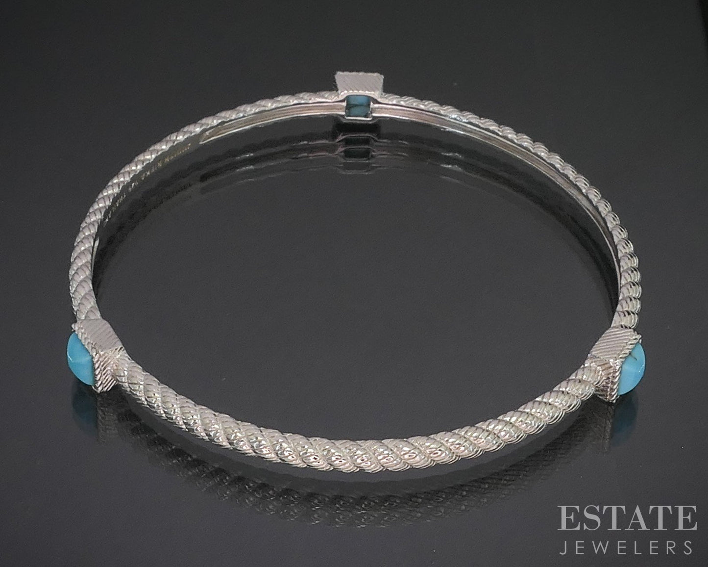 Sterling Silver Judith Ripka Turquoise Cable Bangle Bracelet 14.8g p19017