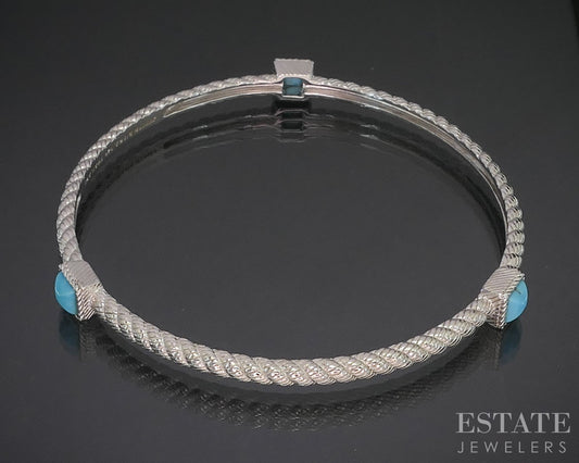 Sterling Silver Judith Ripka Turquoise Cable Bangle Bracelet 14.8g p19017