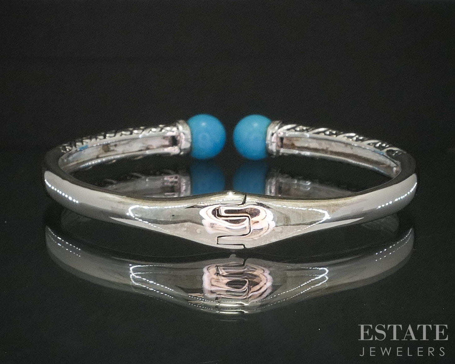 Sterling Silver 9mm Turquoise & Diamond Hinged Bangle Bracelet 29g p19095