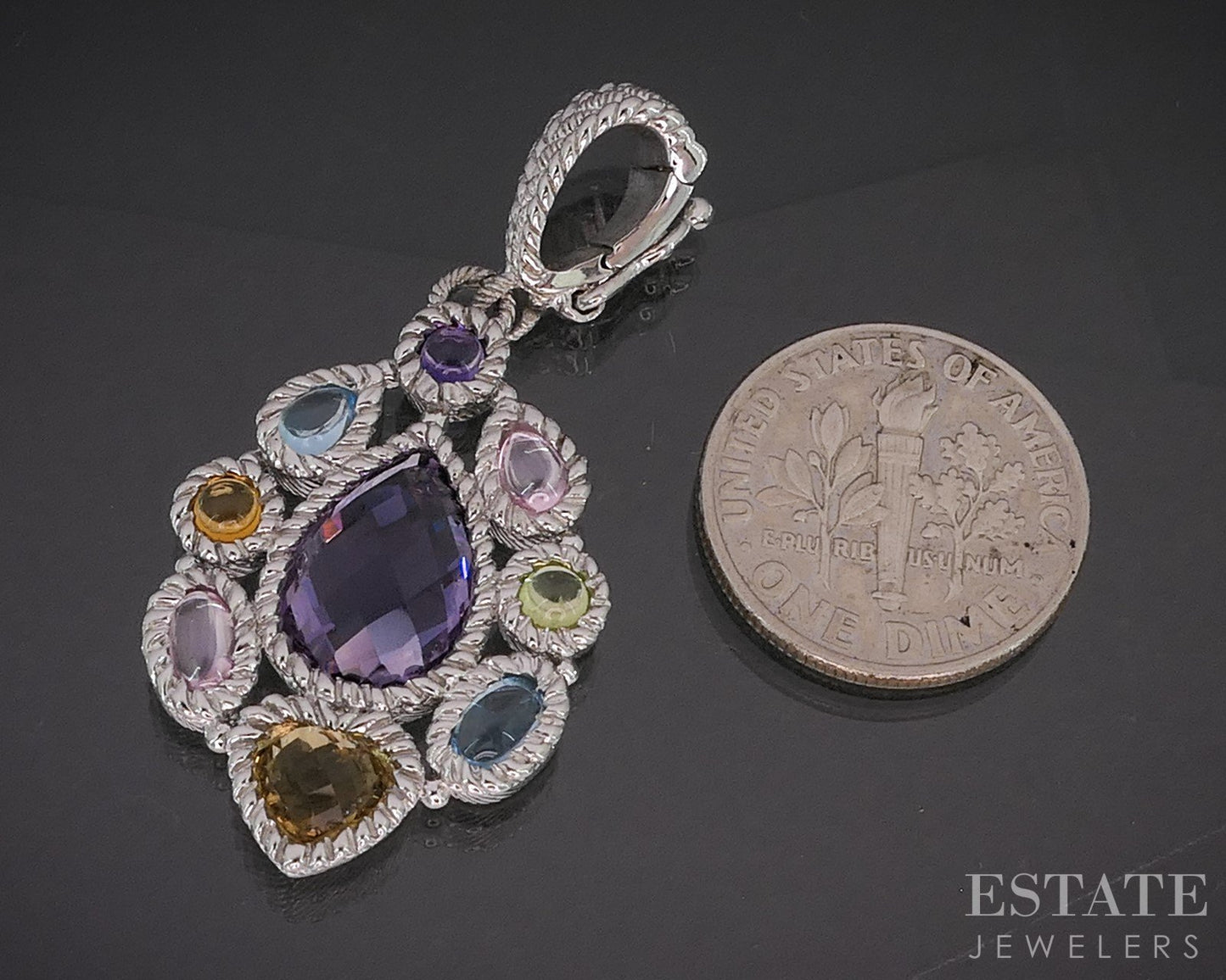 Sterling Silver Judith Ripka Multi Gem & CZ Teardrop Pendant 6.8g p19098